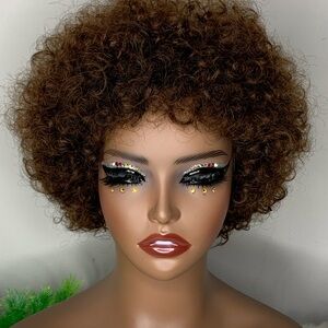 Curly Brown Wig with Glamorous Makeup